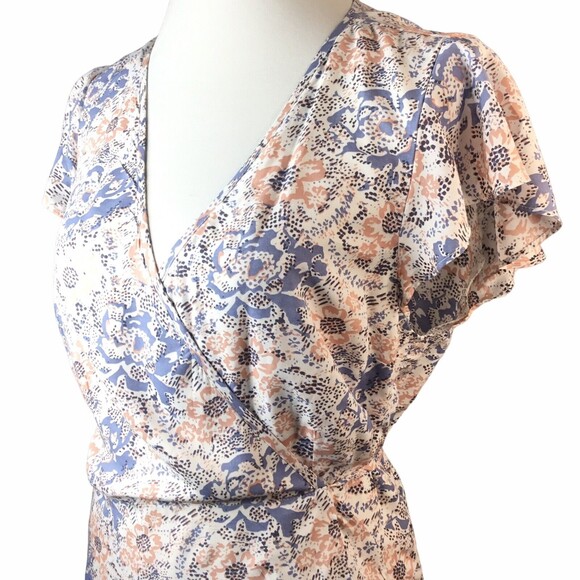 Abercrombie & Fitch Wrap Floral Dress Medium White Blue Rose Summer Boho lined - Picture 4 of 8